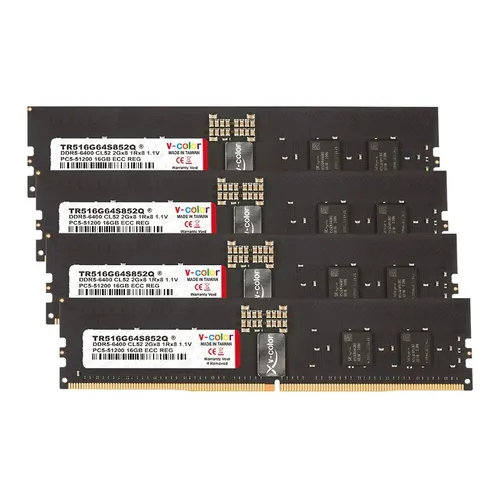 V-Color RDIMM DDR5-6400 CL52 JEDEC ECC Quad-Kit - 64 GB (4x 16 GB), Nero