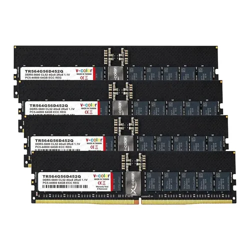 V-Color R-DIMM DDR5-5600 CL52 JEDEC Quad-Kit - 256 GB (4x 64 GB), Nero