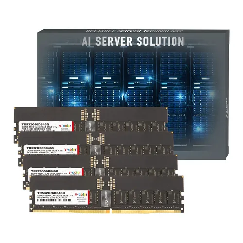 V-Color RDIMM JEDEC DDR5-5600 CL46 ECC Quad-Kit - 128 GB (4x 32 GB), Nero