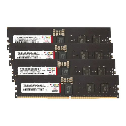 V-Color RDIMM ECC DDR5-5600 CL46 JEDEC Quad-Kit - 64 GB (4x 16 GB), Nero