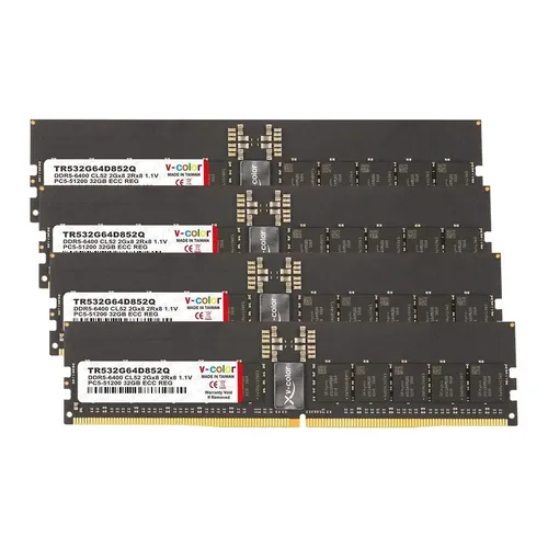 V-Color RDIMM DDR5-6400 CL52 JEDEC ECC Quad-Kit - 128 GB (4x 32 GB), Nero