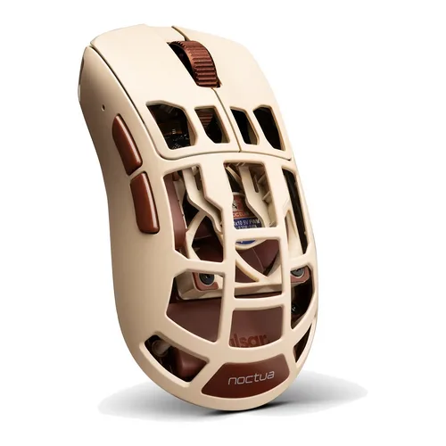 Pulsar Feinmann F01 Noctua Edition - Mouse Gaming Wireless 8K con Ventola NF-A4x10 Integrata, 42.000 DPI, 73 g - Beige/Marrone