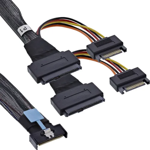 InLine Cavo MCIO, MCIO x8 a 2x U.2 SFF-8639, PCIe 5.0 - 0,75m