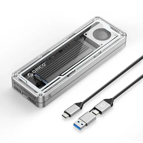 ORICO AAGM2-U4 Box Esterno SSD M.2 NVMe USB4 40Gbps con Ventola - Trasparente/Argento