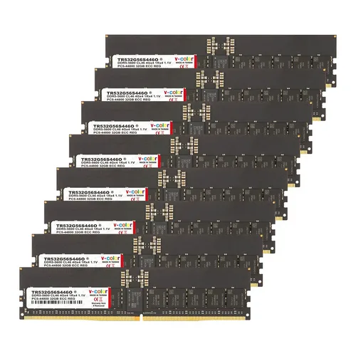 V-Color R-DIMM DDR5-5600 CL46 JEDEC ECC Octa-Kit - 256 GB (8x 32 GB), Nero