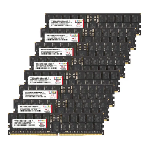 V-Color R-DIMM DDR5-5600 CL52 JEDEC Octa-Kit - 512 GB (8x 64 GB), Nero