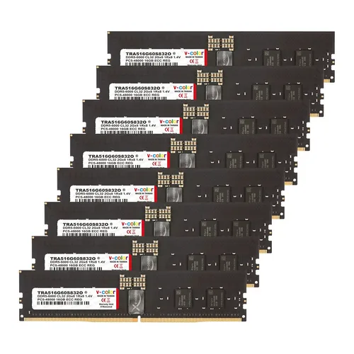 V-Color OC R-DIMM DDR5-6000 CL32 AMD EXPO ECC Octa-Kit - 128 GB (8x 16 GB), Nero