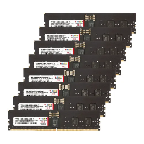 V-Color R-DIMM DDR5-5600 CL46 JEDEC ECC Octa-Kit - 128 GB (8x 16 GB), Nero