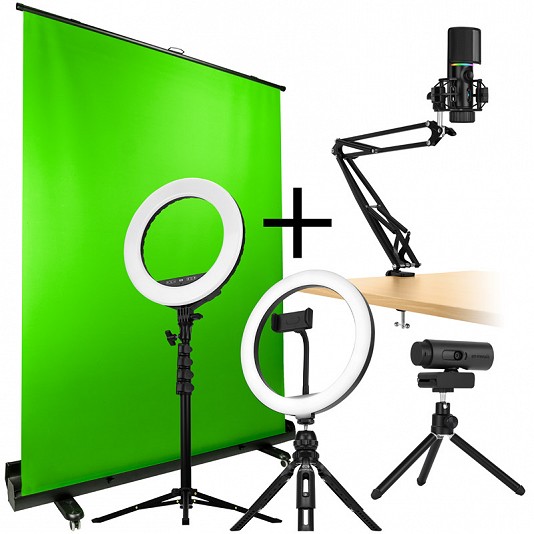Streamplify Pack Completo per Streaming - Camera, Mic, Light 10, Light 14, Green Screen Streamplify Pack Completo per Streaming - Camera, Mic, Light 10, Light 14, Green Screen