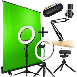 Streamplify Pack Completo per Streaming - Camera, Mic, Light 10, Light 14, Green Screen Streamplify Pack Completo per Streaming - Camera, Mic, Light 10, Light 14, Green Screen