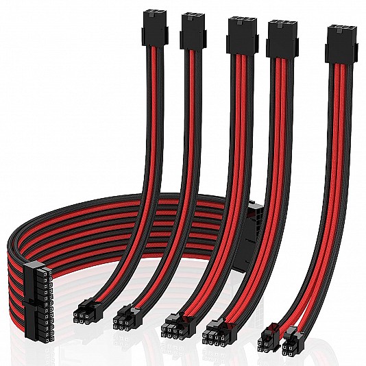 Kit Prolunghe Sleevate ATX/EPS/PCIe con Pettini - Nero/Rosso Kit Prolunghe Sleevate ATX/EPS/PCIe con Pettini - Nero/Rosso