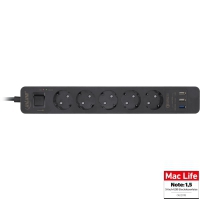 InLine Multipresa 5 prese Shucko, Interruttore di Protezione, 3x USB, cavo 1,5m - Nero