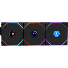 Lian Li UNI FAN TL LCD Wireless ARGB PWM Reverse 120 mm Triple Fan Pack - Nero Lian Li UNI FAN TL LCD Wireless ARGB PWM Reverse 120 mm Triple Fan Pack - Nero