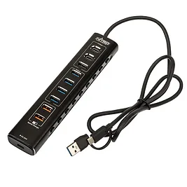 Nitro Concepts UH1 - Hub USB 3.2 Ibrido a 10 Porte con Ricarica Rapida per Sim Racing - Nero Nitro Concepts UH1 - Hub USB 3.2 Ibrido a 10 Porte con Ricarica Rapida per Sim Racing - Nero