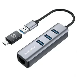 Graugear USB Hub 3x USB 3.0 Type-A + LAN Gigabit, adattatore USB-C incluso - Silver Graugear USB Hub 3x USB 3.0 Type-A + LAN Gigabit, adattatore USB-C incluso - Silver
